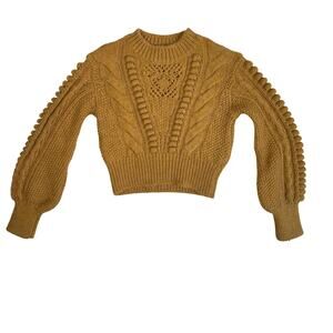 Anthropologie Cropped Textured Cable Knit Chunky Yellow Brown Sweater  XXS